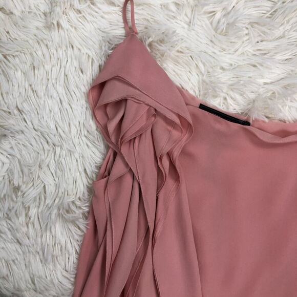 BCBGMaxAzria Blush Pink One Shoulder 100% Silk Ruffle Blouse Top XXS - Picture 6 of 11